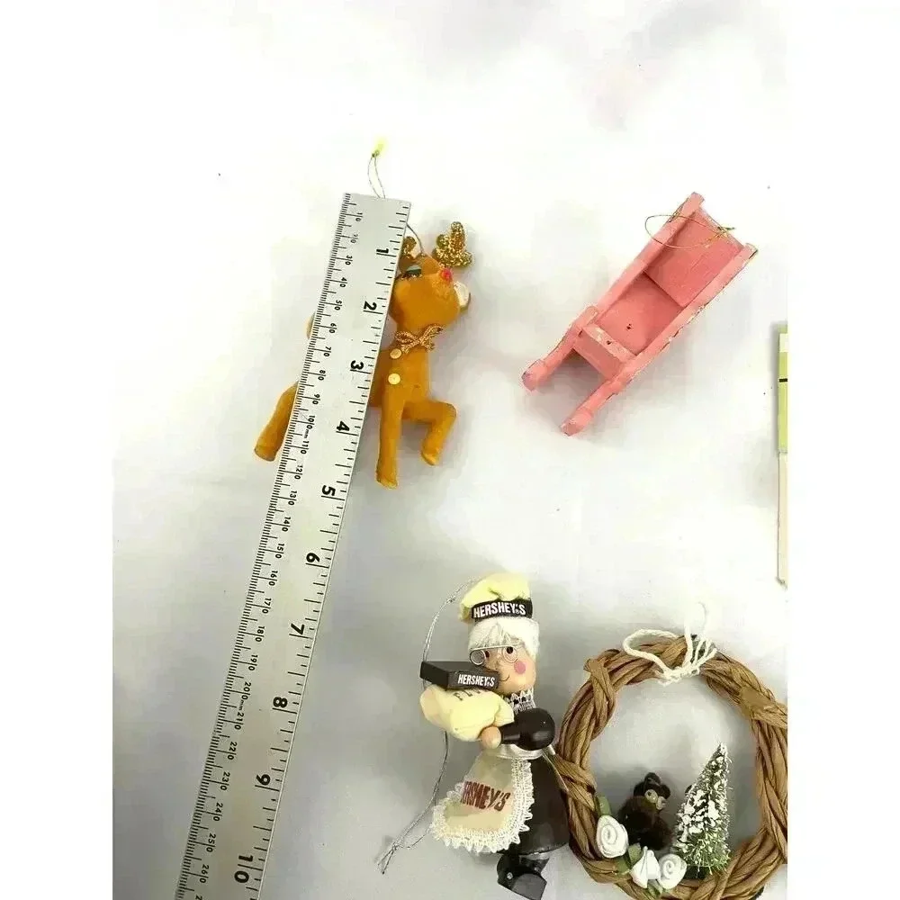 10x VTG Holiday Ornaments Christmas Santa Sleigh Wooden‎ Figures Collectibles